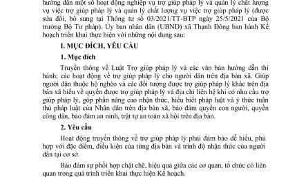 Kế hoạch số 119/KH-UBND ngày 02/7/2026 của UBND xã Thạnh Đông về việc truyền thông trợ giúp pháp lý trên địa bàn xã Thạnh Đông năm 2026