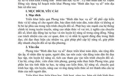 Kế hoạch số 123/KH-UBND ngày 07/7/2026 của UBND xã Thạnh Đông về việc Triển khai Phong trào “Bình dân học vụ số” trên địa bàn xã Thạnh Đông