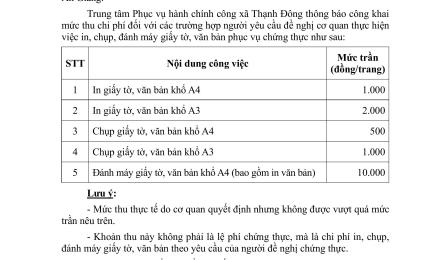 Thông báo số 12/TB-TTHCC ngày 14/7/2026 của Trung tâm phục vụ Hành chính công xã Thạnh Đông về việc niêm yết công khai mức trần chi phí chứng thực