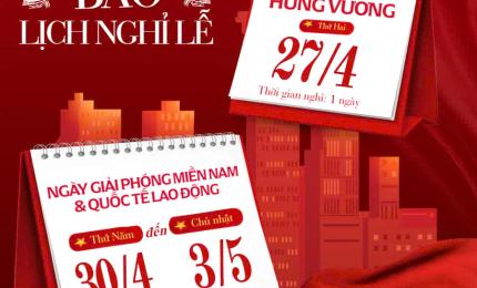 Thông báo số 55/TB-UBND ngày 16/4/2026 của UBND xã Thạnh Đông về việc treo Quốc kỳ và nghỉ Lễ Giỗ Tổ Hùng Vương, Lễ kỷ niệm 51 năm ngày Giải phóng miền Nam, thống nhất đất nước (30/4/1975 - 30/4/2026) và ngày Quốc tế Lao động 01/5/2026 